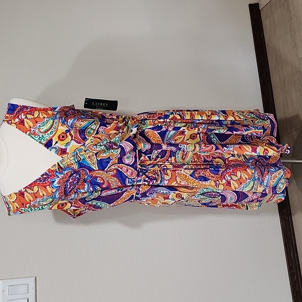 Lauren Ralph Lauren Faux Wrap Dress Colorful Paisley Sleeveless Women's size 2X